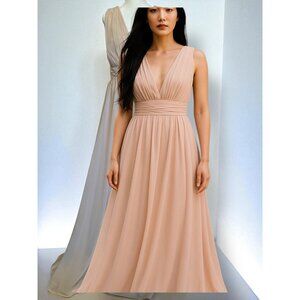 Dusty Pink Formal Dress Wedding, Bridesmaid, Maxi, Plunge Neckline Unbranded